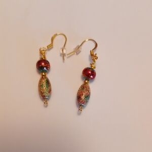Gold-Tone Bead Drop Earrings with Red and Multicolor Glitter... 3 Prs for 20.00